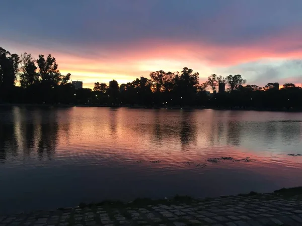 Coucher Soleil Sur Les Lacs Palerme Buenos Aires Argentine — Photo