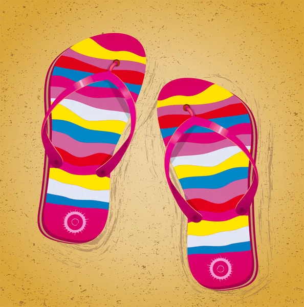 Strand slippers op zand. — Stockvector