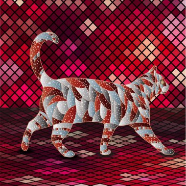 Vektör çizim mozaik ve kedi.