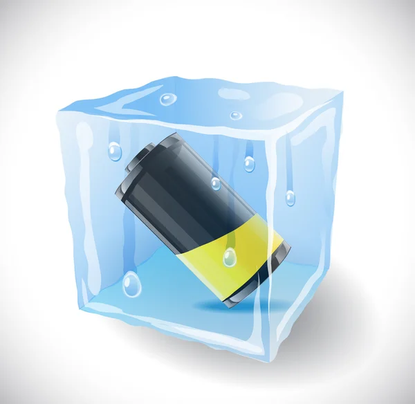 Cubo de hielo con batería . — Archivo Imágenes Vectoriales