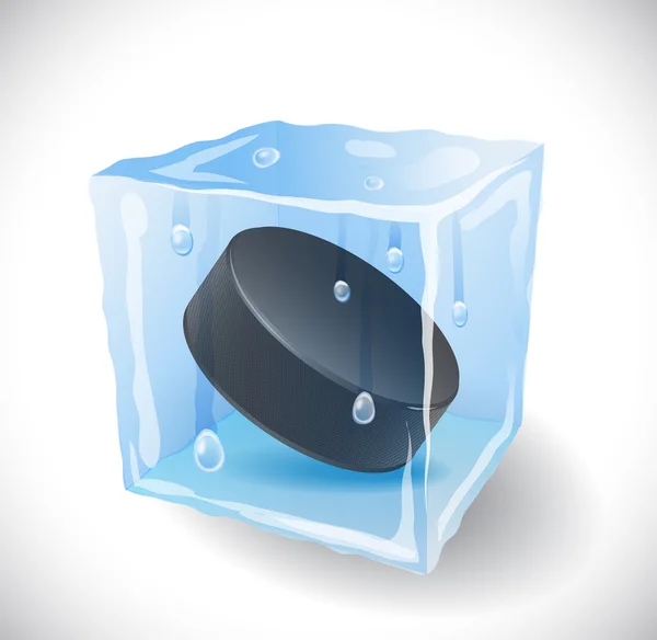 Cube de glace avec rondelle de hockey  . — Image vectorielle