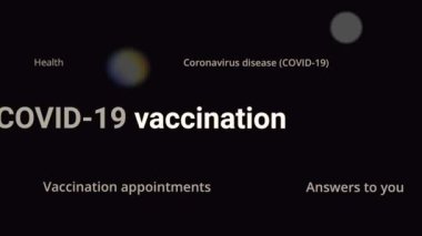 Coronavirus aşısı COVID-19. Koronavirüse karşı aşı ve aşı, COVID-19, virüs, grip. Haber, sosyal ya da tıbbi medya kavramı. Farklı metin koyu arkaplanı üzerinde vurgulanmış ifade.