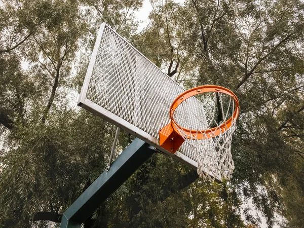 Basketbal Straat Stedelijke Stijl Met Groene Bomen Achtergrond Een Gezonde — Stockfoto