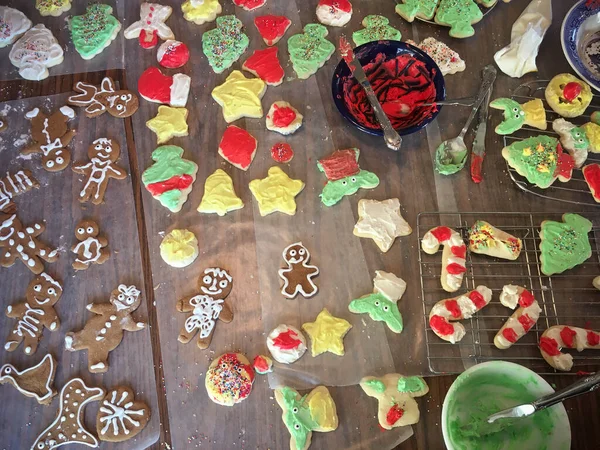 Table Covered Decorated Christmas Cookies — Stock Photo, Image