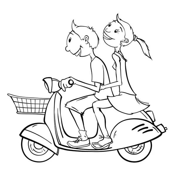 Niño y niña en un scooter — Archivo Imágenes Vectoriales