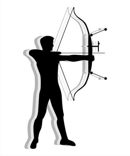 Homme compétitif pratiquant le tir à l'arc à portée — Image vectorielle