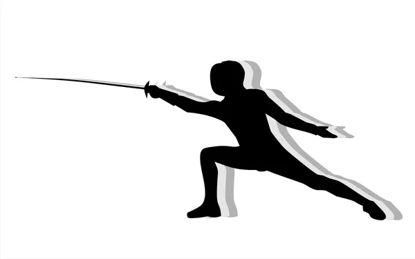 Silhouette with the sword practicing in fencing — Stock Vector