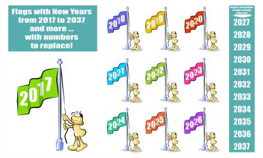 Flags with New Years from 2017 to 2037 clipart
