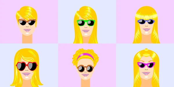 Rubias mujeres cabezas con gafas de sol — Archivo Imágenes Vectoriales