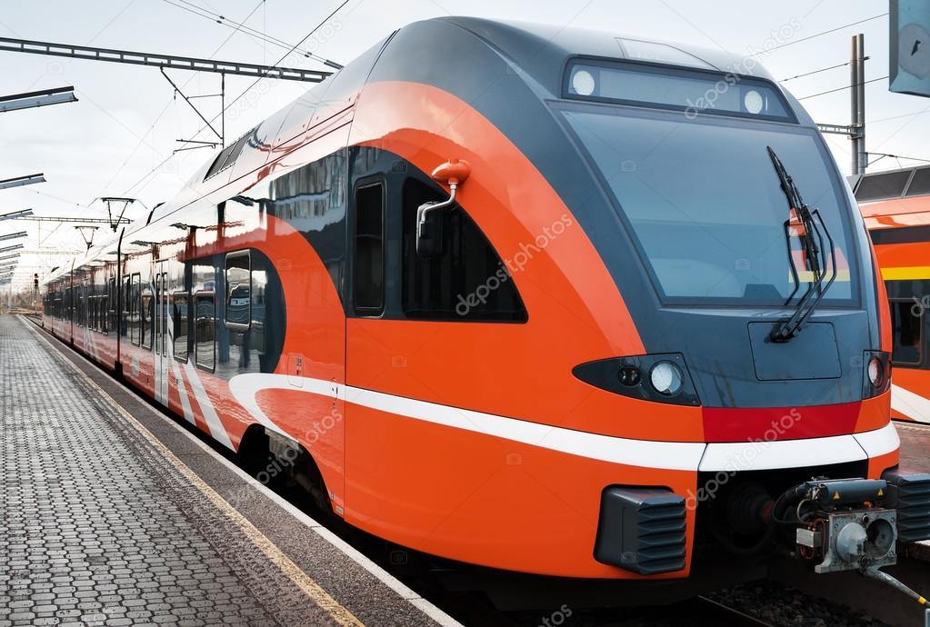 Modern European train at railway station