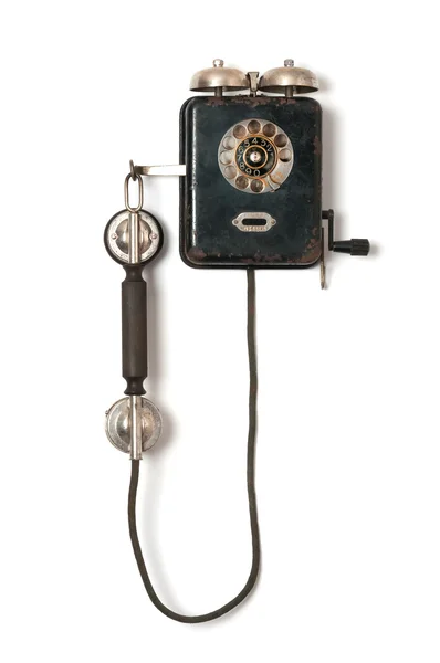 Czarne stare ściany telefon na białym tle — Zdjęcie stockowe