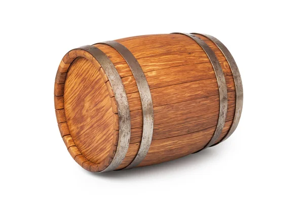 Tahta meşe varili beyaz arkaplanda izole edilmiş.