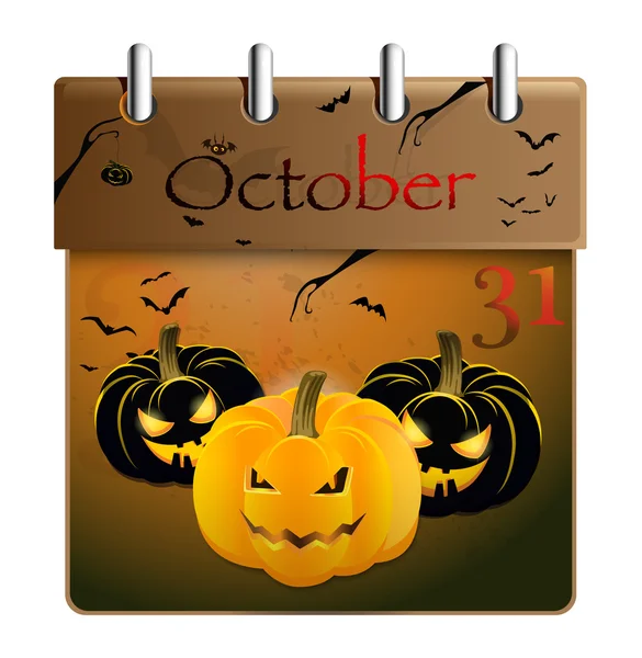 Halloween concept pumpkin and calendar on 31th of October — Stock Vector