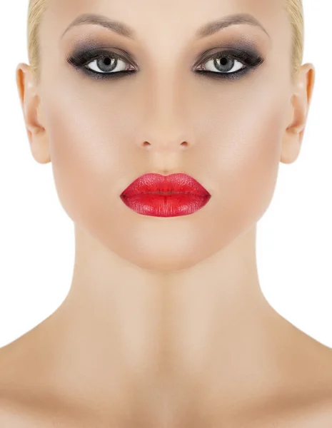 Labios sexys. Belleza rojo labio maquillaje detalle . — Foto de Stock