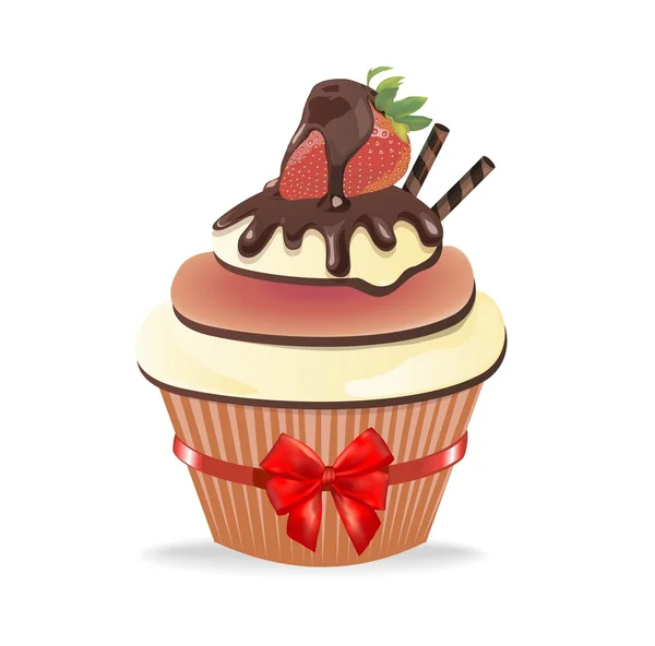 Cake met aardbei in chocolade — Stockvector