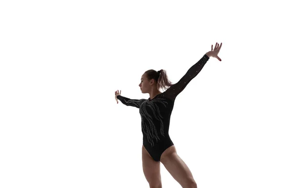 Жінка Гімнастка Робить Складний Трюк Професійній Арені — стокове фото