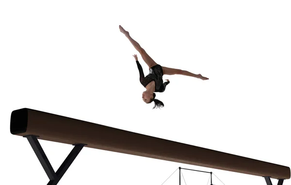 Žena Gymnastka Dělá Komplikovaný Trik Profesionální Aréně Stock Snímky