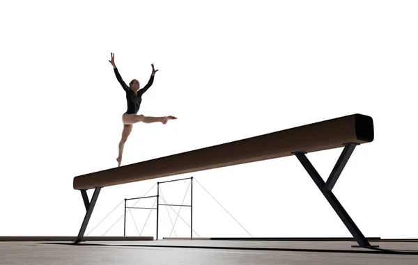 Žena Gymnastka Dělá Komplikovaný Trik Profesionální Aréně Stock Obrázky