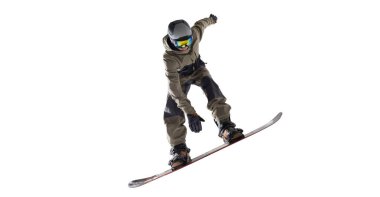 Snowboard binicisi beyaz üzerine izole edilmiş.