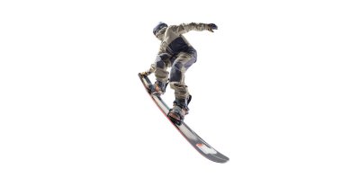 Snowboard binicisi beyaz üzerine izole edilmiş.
