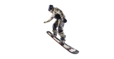 Snowboard binicisi beyaz üzerine izole edilmiş.