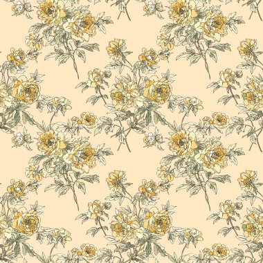 Dikişsiz peonies desen