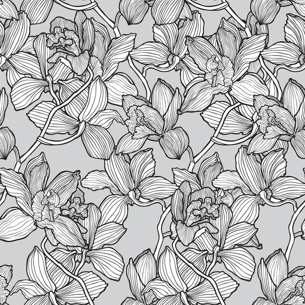 Άνευ ραφής ορχιδέες άνθη μοτίβο — Διανυσματικό Αρχείο