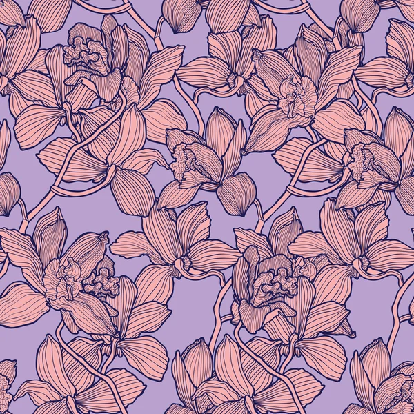 Bezešvé orchideje květiny vzor — Stockový vektor