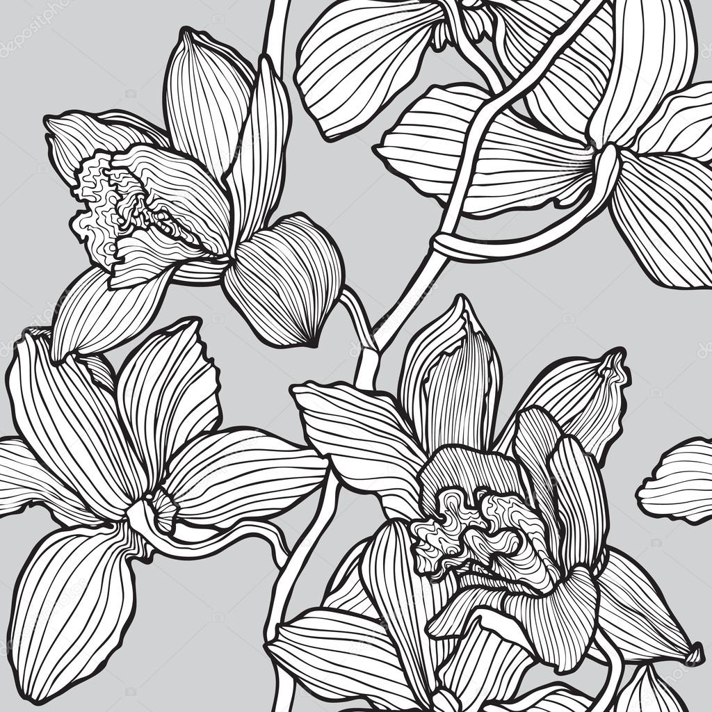 Seamless orchids flowers pattern