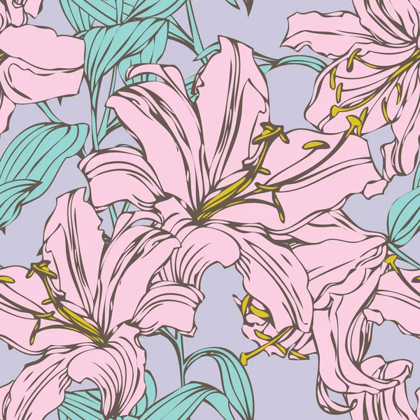 Modèle sans couture avec des fleurs lis — Image vectorielle