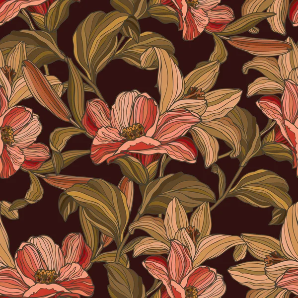 Seamless mönster med blommor lily — Stock vektor