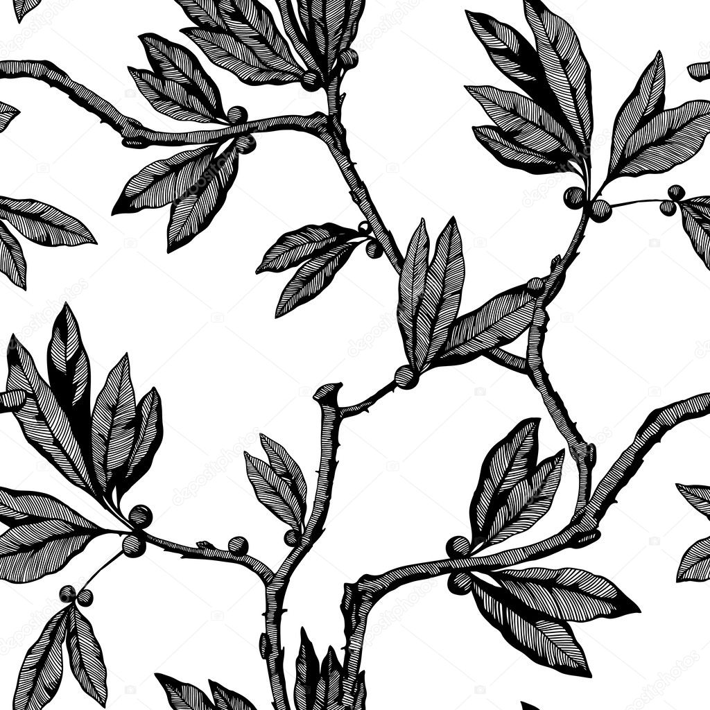 Seamless pattern with leafs ornament