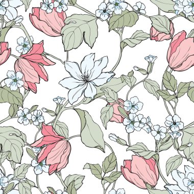 çiçekler Manolya ve Lale ile Seamless Modeli