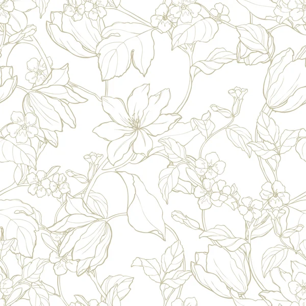 Patrón sin costuras con flores magnolia y tulipanes — Archivo Imágenes Vectoriales