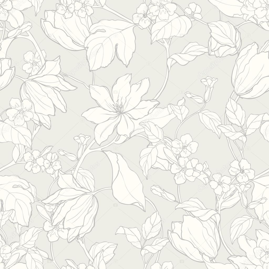 Seamless pattern with flowers magnolia and tulips