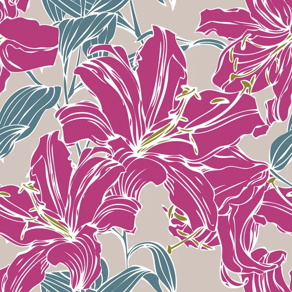 Seamless pattern with flowers lily — Stock Vector