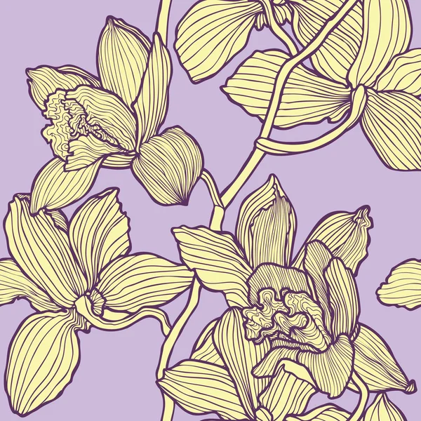 Seamless flower pattern with orchids — Stock Vector