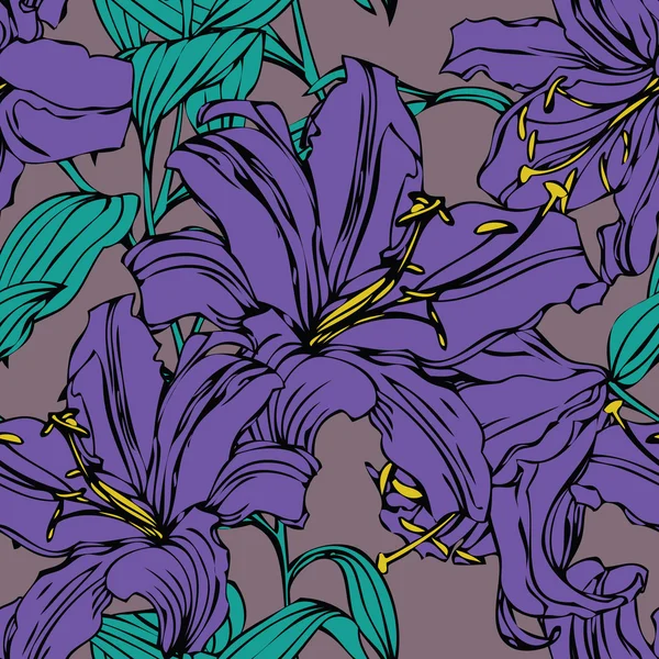 Modèle sans couture avec des fleurs lis — Image vectorielle