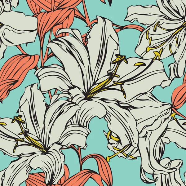 Seamless pattern with flowers lily — Stock Vector