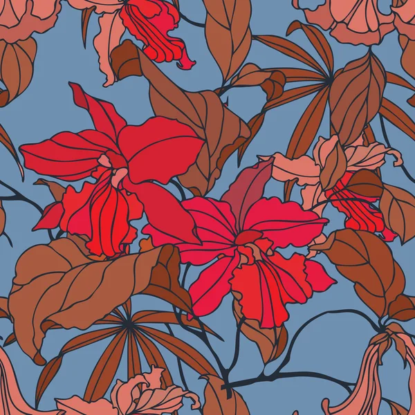 Modèle sans couture avec des fleurs orchidée — Image vectorielle