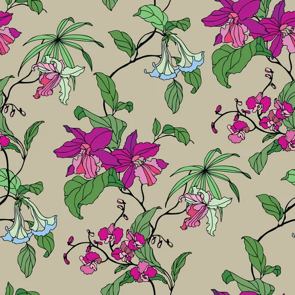 Seamless pattern with flowers orchid — Stock Vector