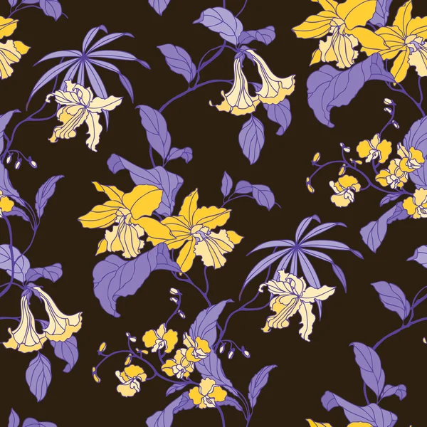 Seamless pattern with flowers orchid — Stock Vector