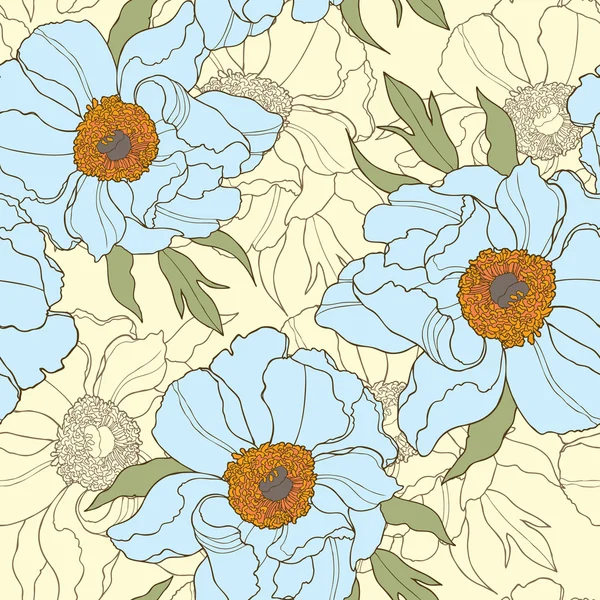 Seamless pattern with flowers poppies and daisies, vector floral illustration — Stock Vector