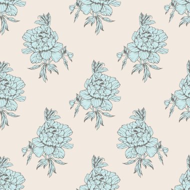 Çiçekler peonies, vektör çiçek çizim ile Seamless Modeli