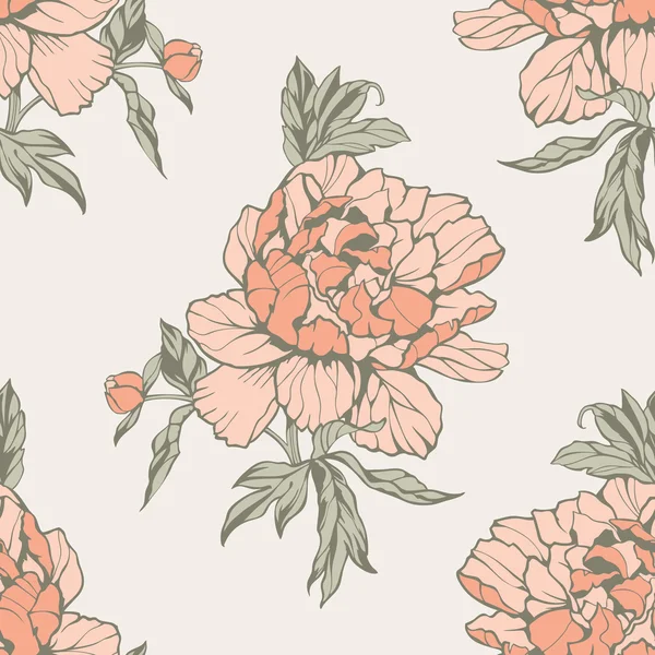 Χωρίς ραφή πρότυπο με λουλούδια peonies, floral εικονογράφηση φορέας — Διανυσματικό Αρχείο