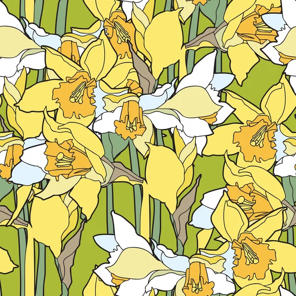 Seamless pattern with daffodils — Stock Vector