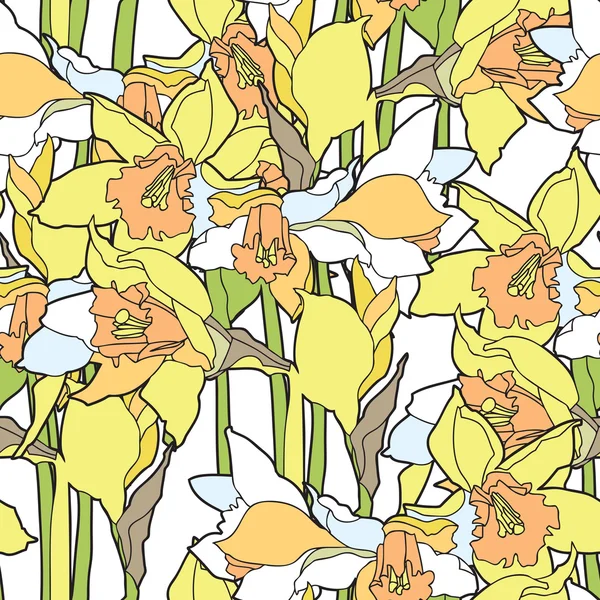 Seamless pattern with daffodils — Stock Vector