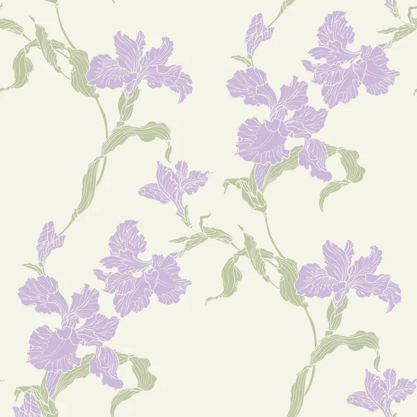 Seamless pattern with violet iris flowers