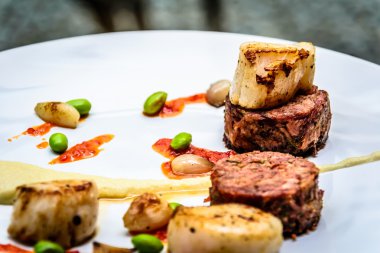 Kızarmış kuyruklu Terrine ve tarak