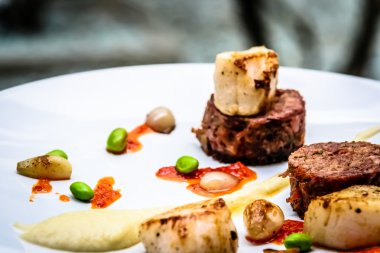 Kızarmış kuyruklu Terrine ve tarak